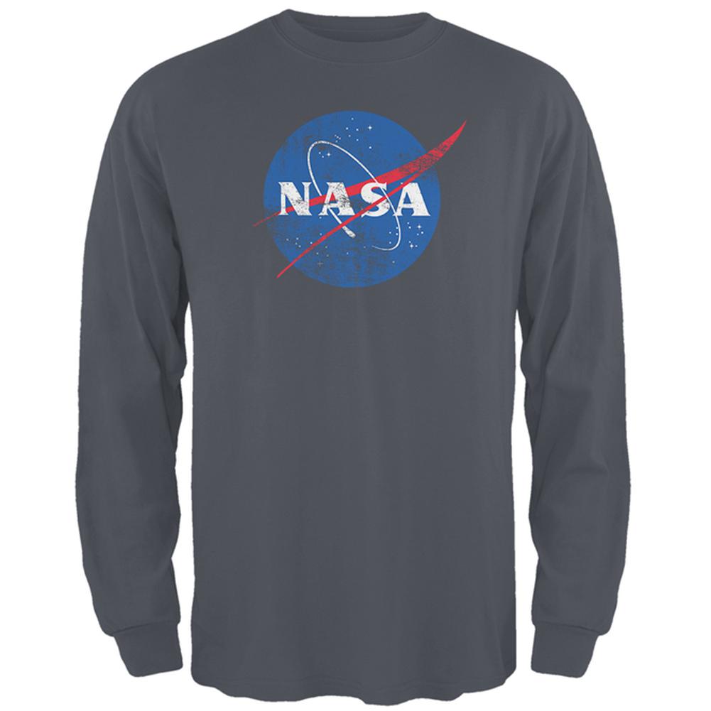 NASA Distressed Logo Mens Long Sleeve T Shirt Men's Long Sleeves NASA 2XL Grey 