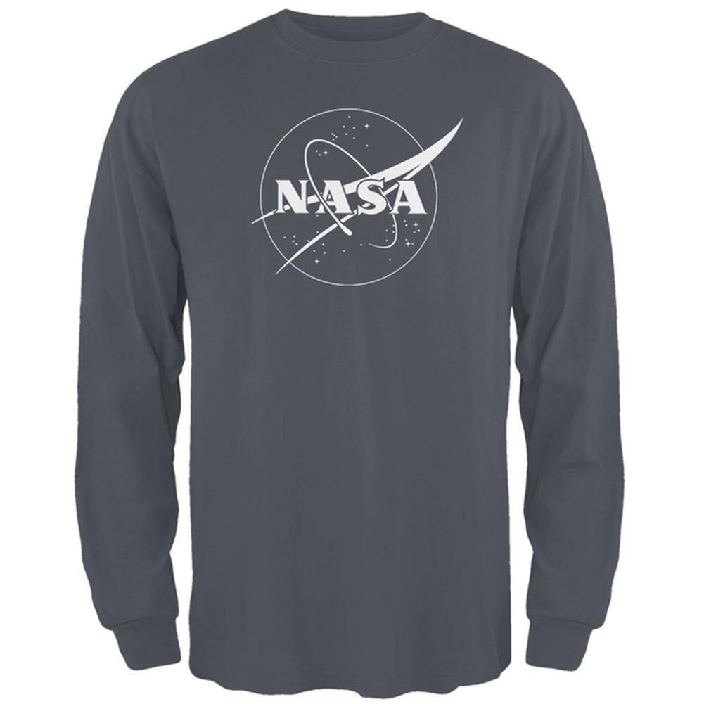 NASA Outline Logo Mens Long Sleeve T Shirt Men's Long Sleeves NASA 2XL Charcoal 