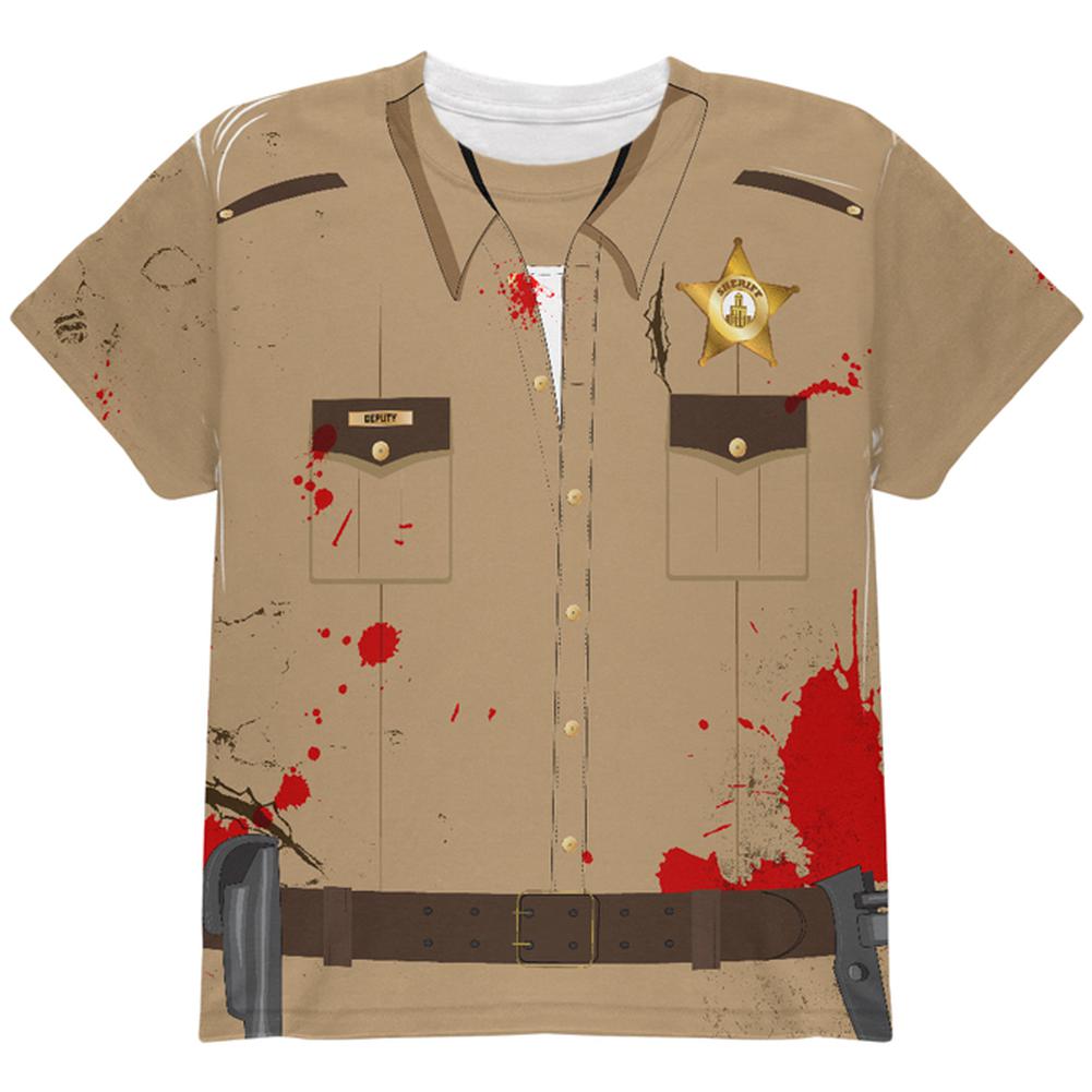 Halloween Costume Zombie Grime Sheriff Walker All Over Youth T Shirt Youth T-Shirts Old Glory LG Multi 