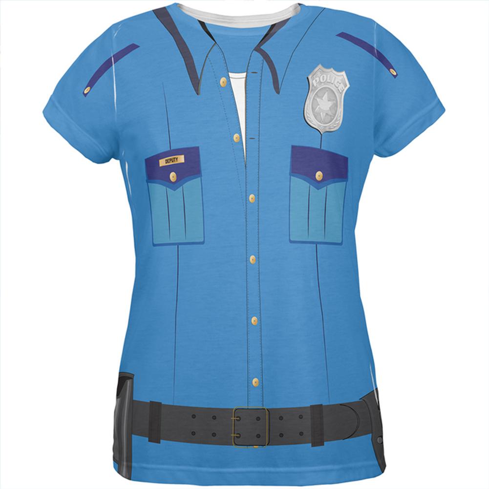 Halloween Costume Patrol Blue Police Officer Costume All Over Womens T Shirt Women's T-Shirts Old Glory LG Multi 