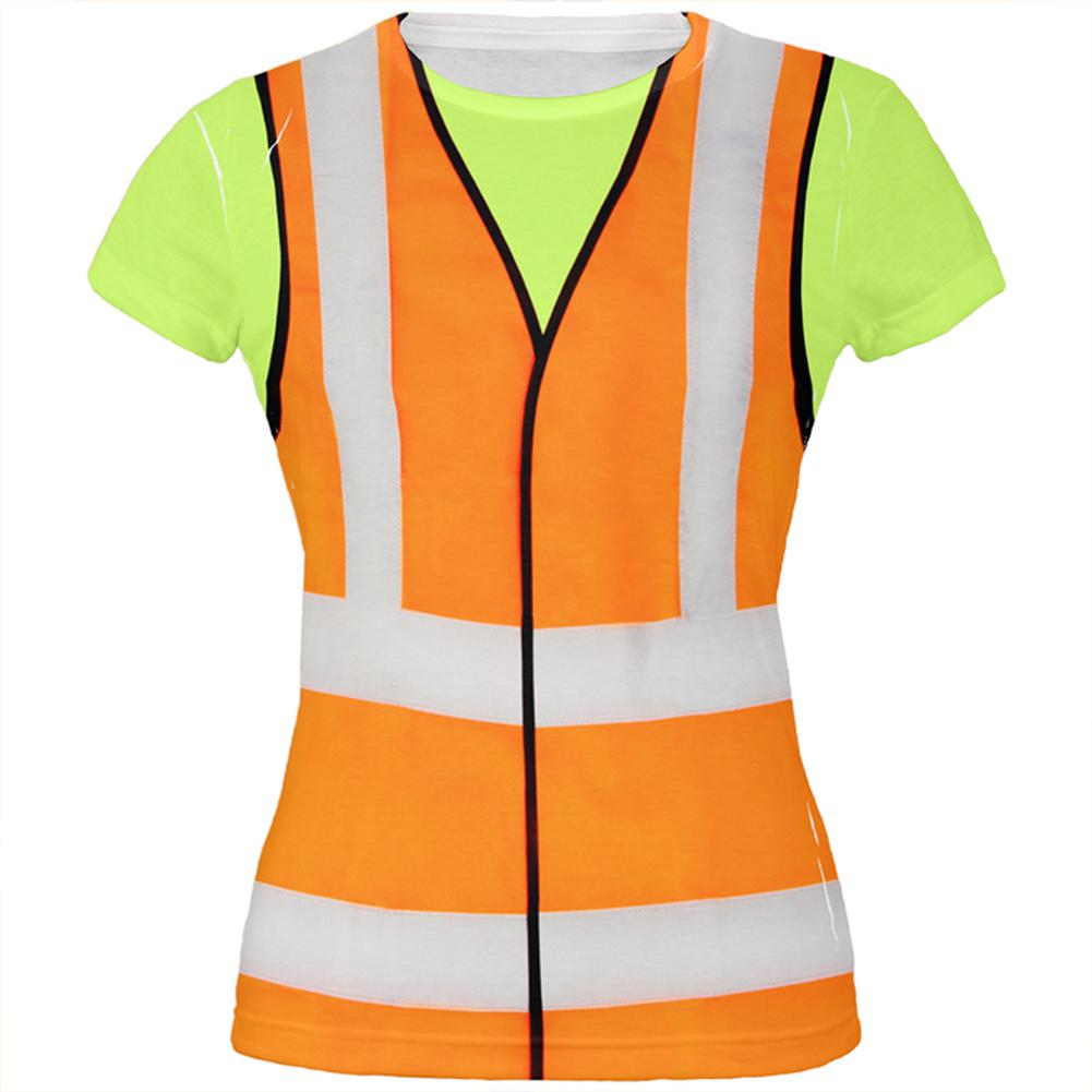 Halloween Road Worker Construction Vest Costume All Over Juniors T Shirt Juniors T-Shirts Old Glory 2XL Multi 