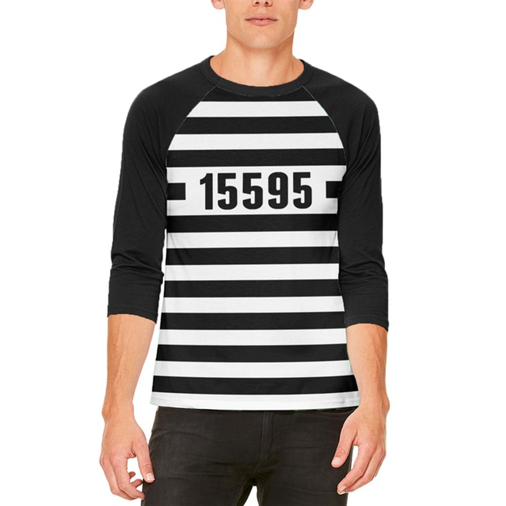 Halloween Prisoner Old Time Striped Costume Mens Raglan T Shirt Men's T-Shirts Old Glory 2XL White 