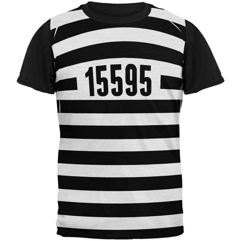 Halloween Prisoner Old Time Striped Costume All Over Mens Black Back T Shirt Men's T-Shirts Old Glory LG Multi 