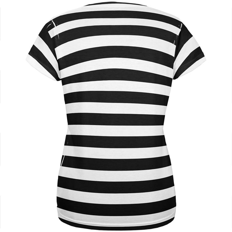 Halloween Prisoner Old Time Striped Costume All Over Womens T Shirt Women's T-Shirts Old Glory   