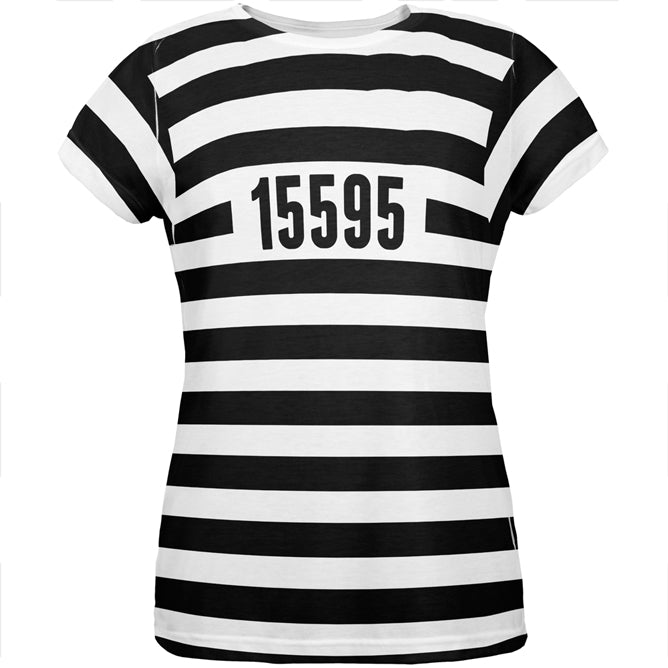 Halloween Prisoner Old Time Striped Costume All Over Womens T Shirt Women's T-Shirts Old Glory 2XL Multi 