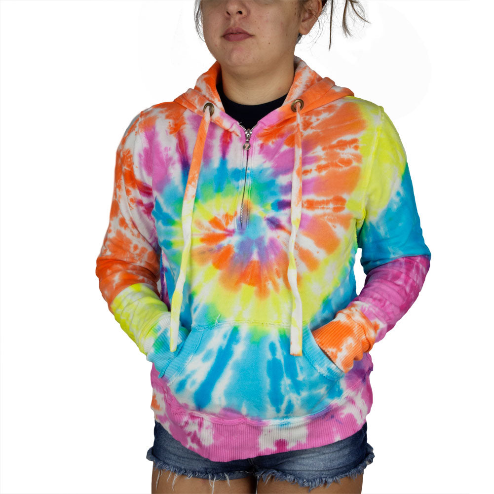 Tie Dye Womens 1/4 Zip Hoodie Women's Hoodies Tie-Dye   