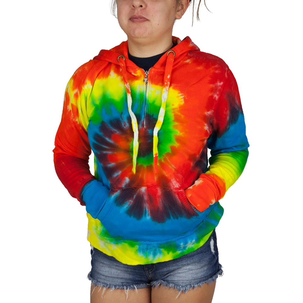 Tie Dye Womens 1/4 Zip Hoodie Women's Hoodies Tie-Dye   