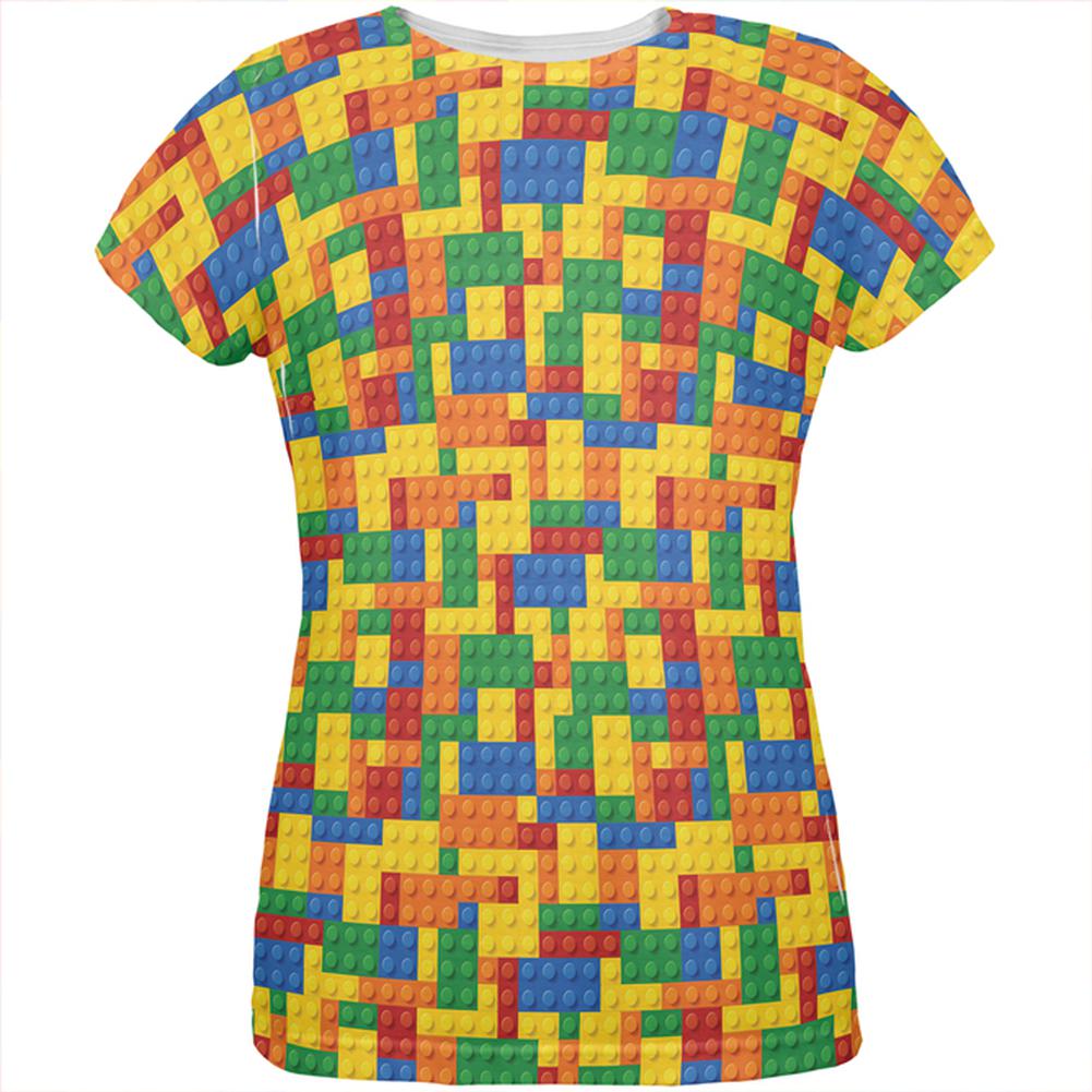 Halloween Building Blocks Costume All Over Womens T Shirt Women's T-Shirts Old Glory LG Multi 