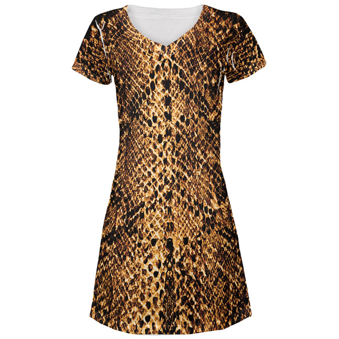 Halloween Desert Brown Snake Snakeskin Costume All Over Juniors Beach Cover-Up Dress Juniors Dresses Old Glory MD Multi 