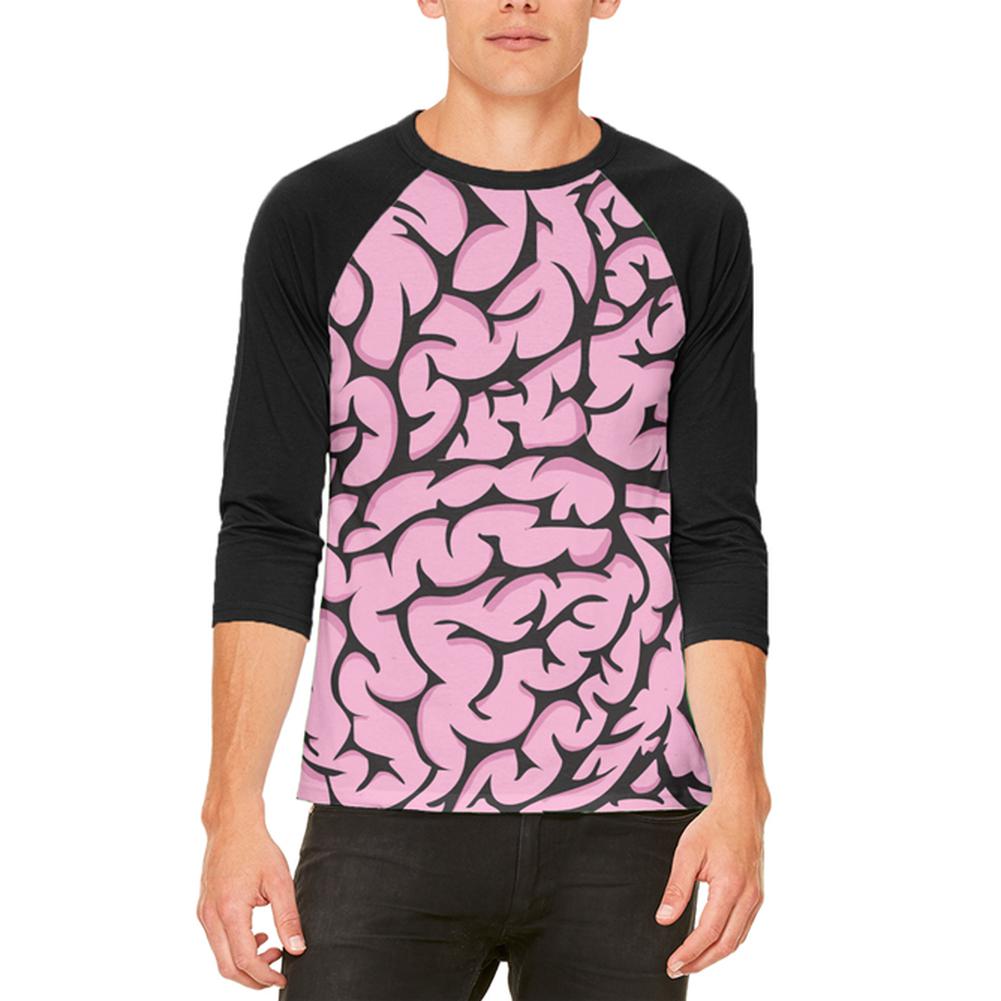 Halloween Pink Brains Costume Mens Raglan T Shirt Men's T-Shirts Old Glory 2XL White 