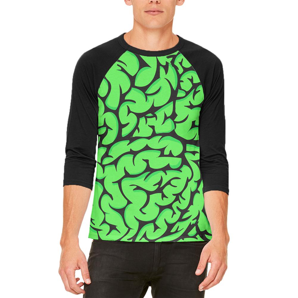 Halloween Green Zombie Brains Costume Mens Raglan T Shirt Men's T-Shirts Old Glory 2XL White 