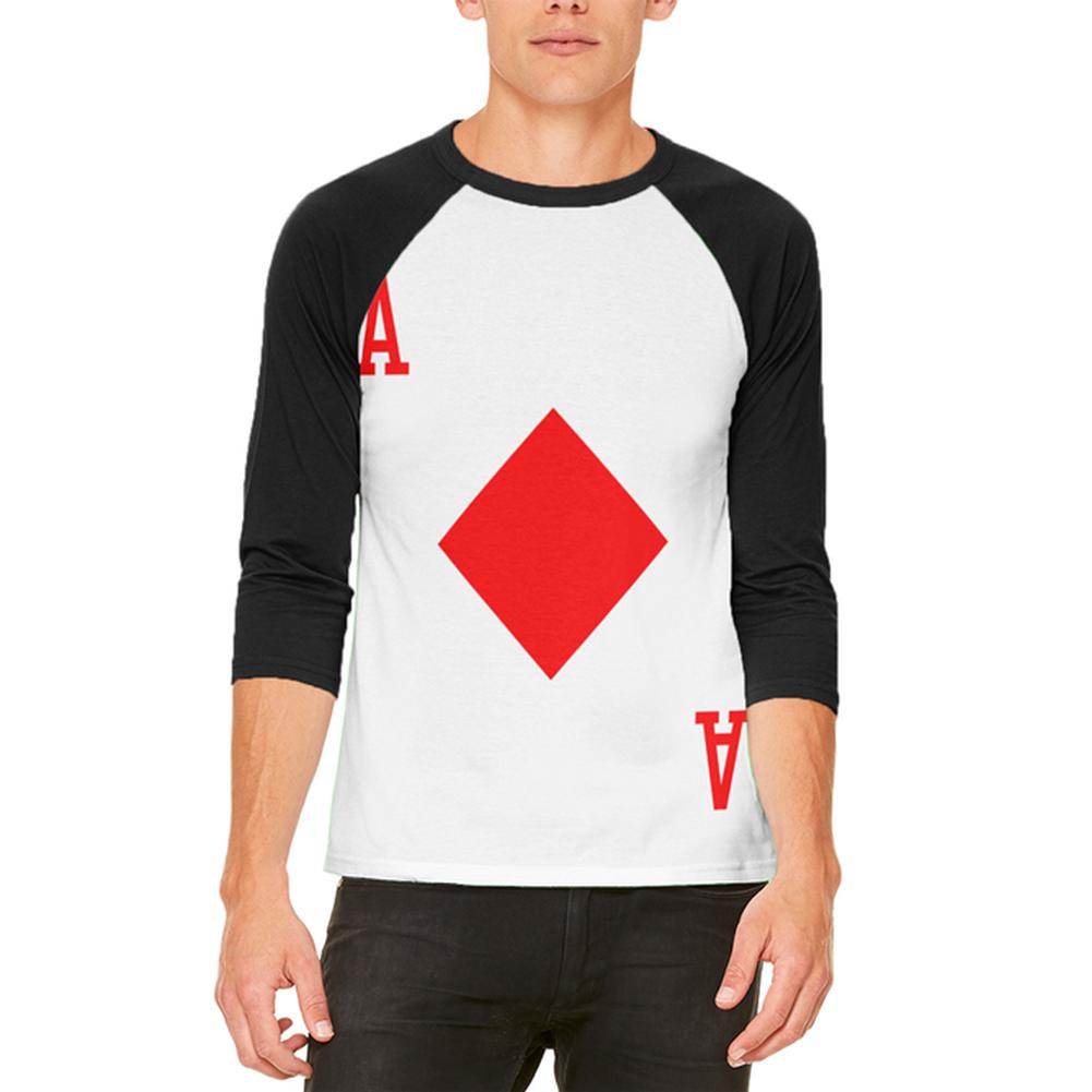 Halloween Ace of Diamonds Card Soldier Costume Mens Raglan T Shirt Men's T-Shirts Old Glory 2XL White 