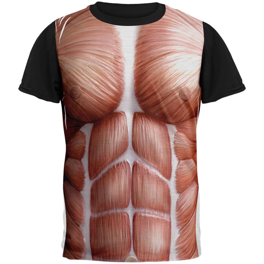 Halloween Muscle Anatomy Costume All Over Mens Black Back T Shirt Men's T-Shirts Old Glory LG Multi 