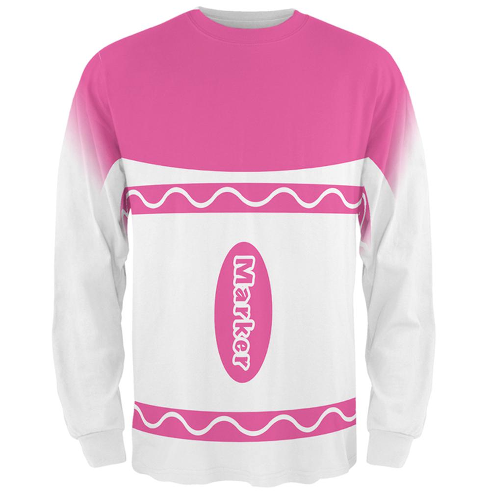 Halloween Marker Costume Pink All Over Mens Long Sleeve T Shirt Men's Long Sleeves Old Glory 2XL Multi 