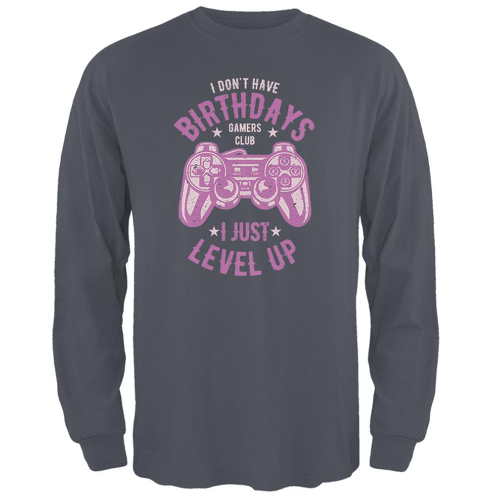 Gamer Birthday Level Up Pink Mens Long Sleeve T Shirt Men's Long Sleeves Old Glory 2XL Grey 