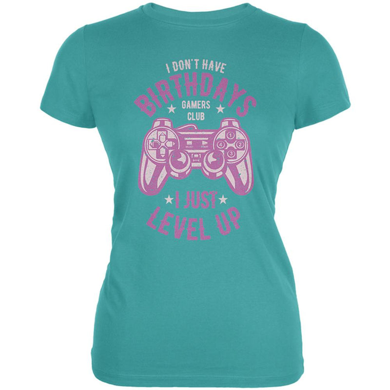 Gamer Birthday Level Up Pink Juniors Soft T Shirt Juniors T-Shirts Old Glory LG Blue 