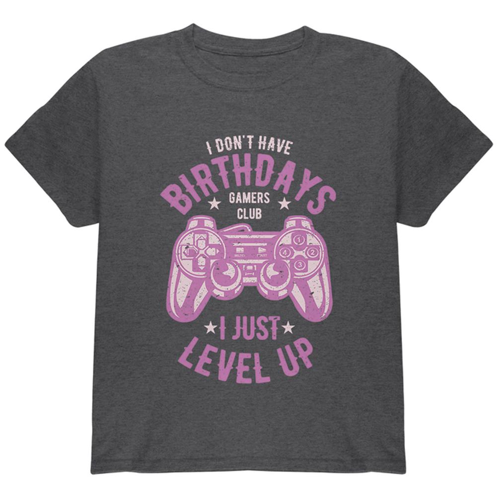 Gamer Birthday Level Up Pink Youth T Shirt Youth T-Shirts Old Glory LG Grey 