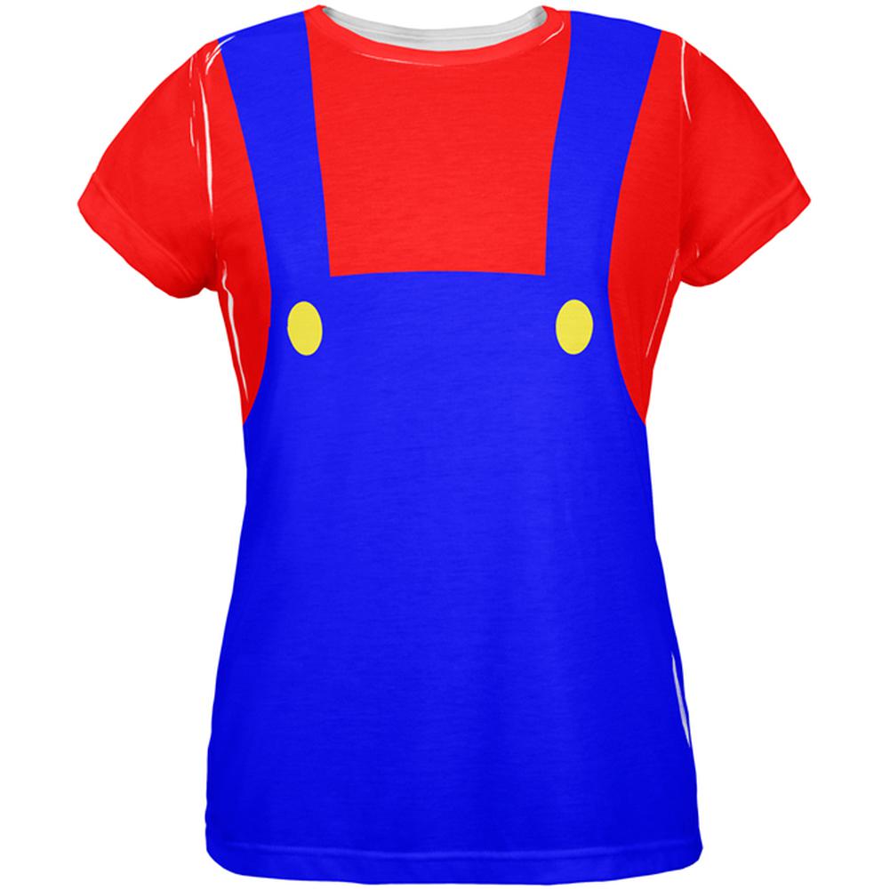 Halloween Italian Red Plumber Costume All Over Womens T Shirt Women's T-Shirts Old Glory 2XL Multi 