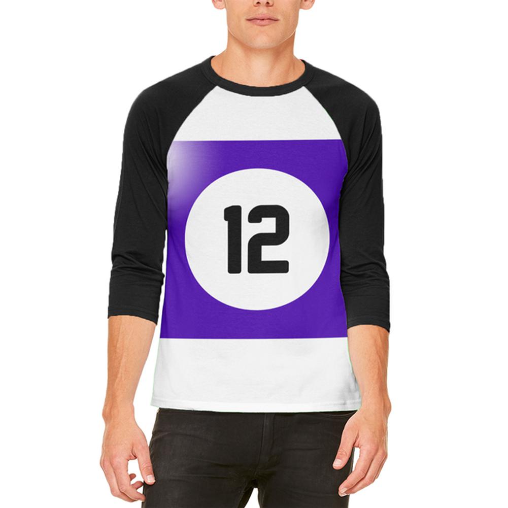 Halloween Billiard Pool Ball Twelve Costume All Over Mens Raglan T Shirt Men's T-Shirts Old Glory 2XL White 