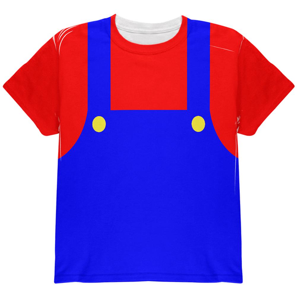 Halloween Italian Red Plumber Costume All Over Youth T Shirt Youth T-Shirts Old Glory LG Multi 