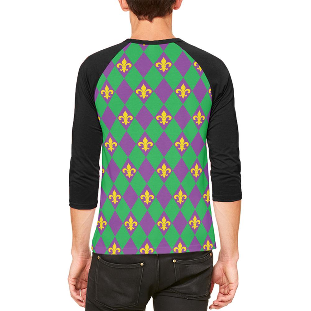 Mardi Gras Fleur De Lis Jester Costume Mens Raglan T Shirt Men's T-Shirts Old Glory   