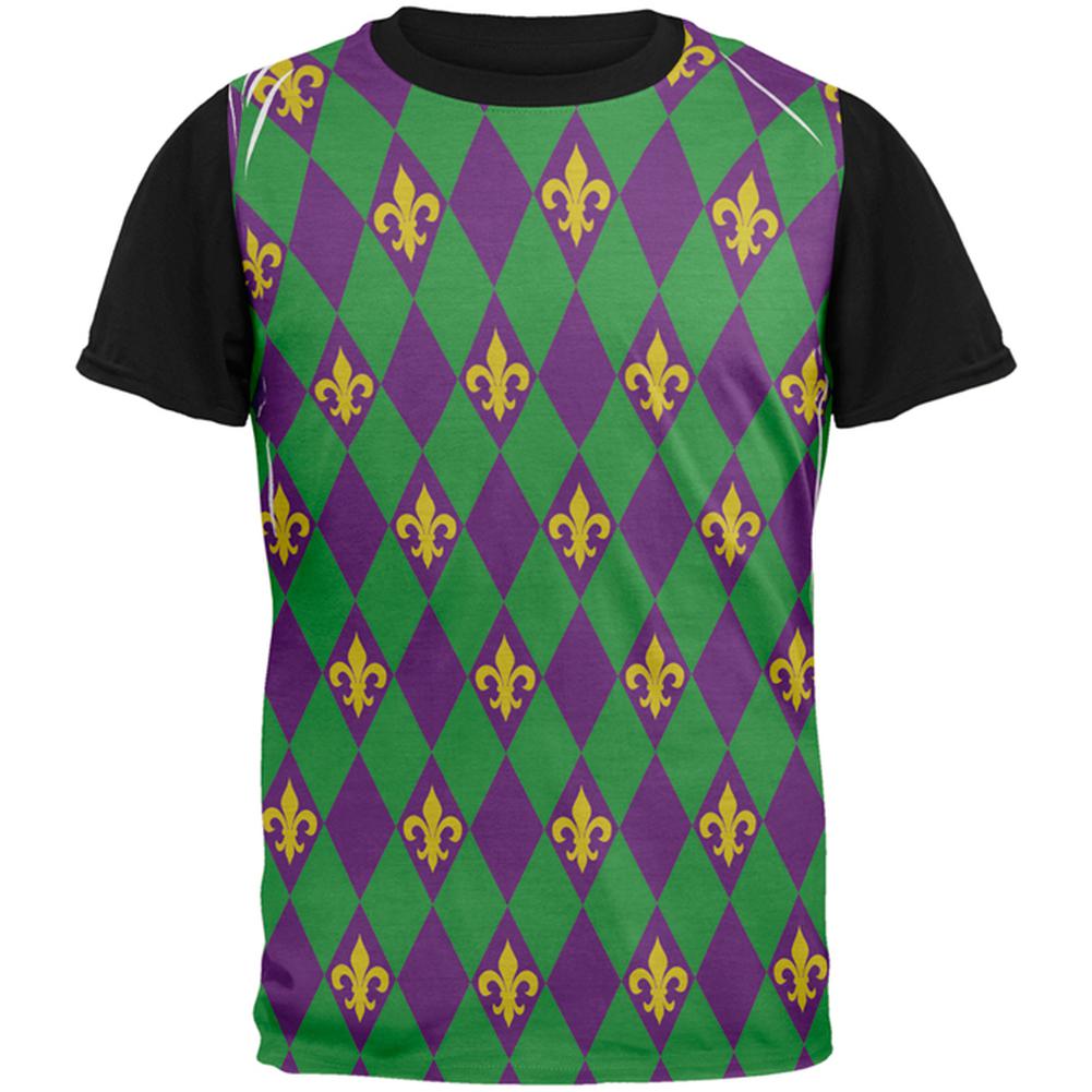 Mardi Gras Fleur De Lis Jester Costume All Over Mens Black Back T Shirt Men's T-Shirts Old Glory MD Multi 