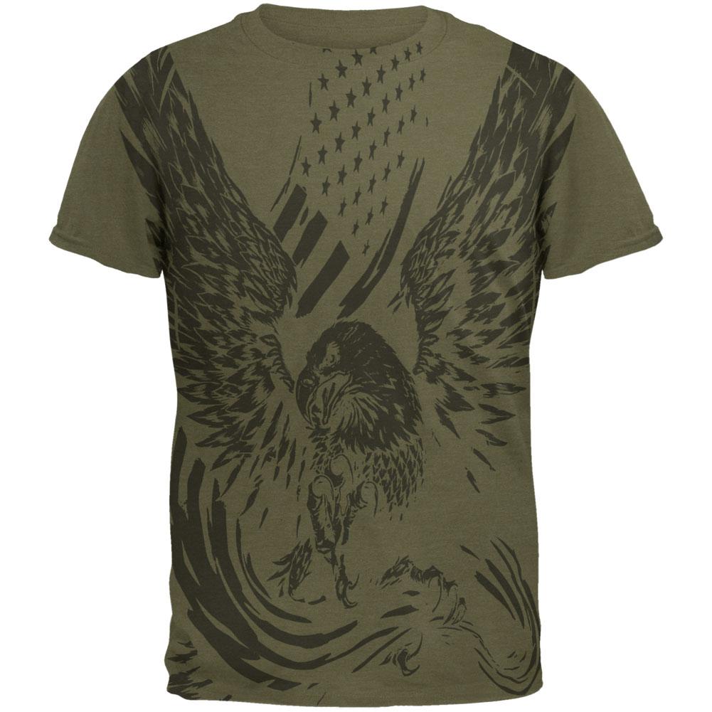 Screaming Eagle American Flag Men's Soft T-Shirt Men's T-Shirts Old Glory 2XL Green 