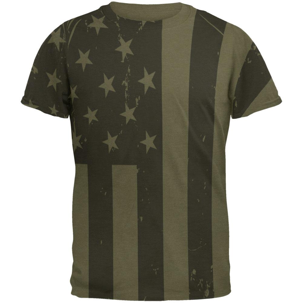 4th Of July Black And White American Flag Men's Soft T-Shirt Men's T-Shirts Old Glory 2XL Green 