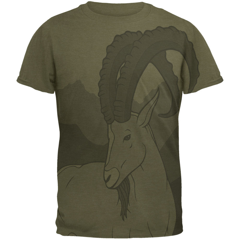 Ibex Goat Wild Mountains Men's Soft T-Shirt Men's T-Shirts Old Glory 2XL Military Green 