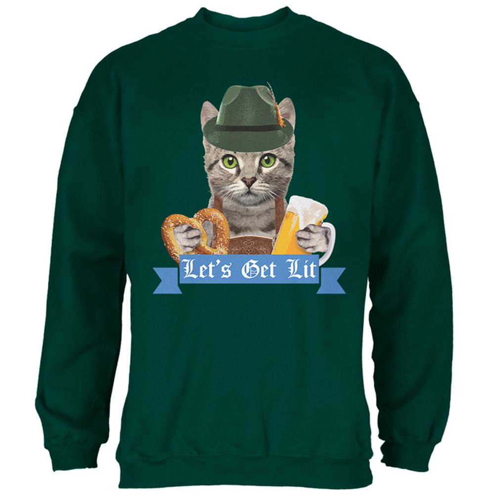 Oktoberfest Funny Cat Let's Get Lit Mens Sweatshirt Men's Sweatshirts Old Glory 2XL Forest Green 