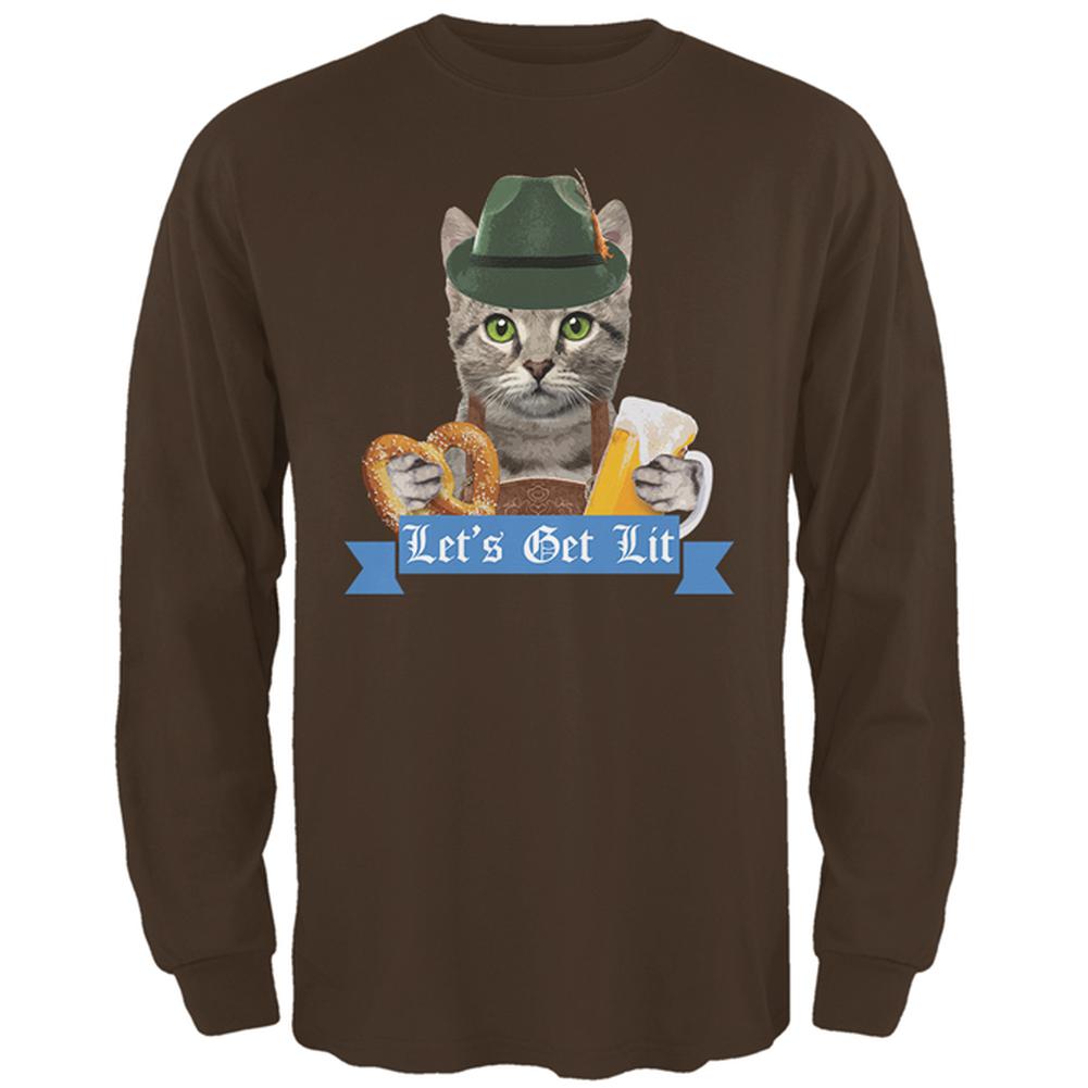 Oktoberfest Funny Cat Let's Get Lit Mens Long Sleeve T Shirt Men's Long Sleeves Old Glory 2XL Brown 