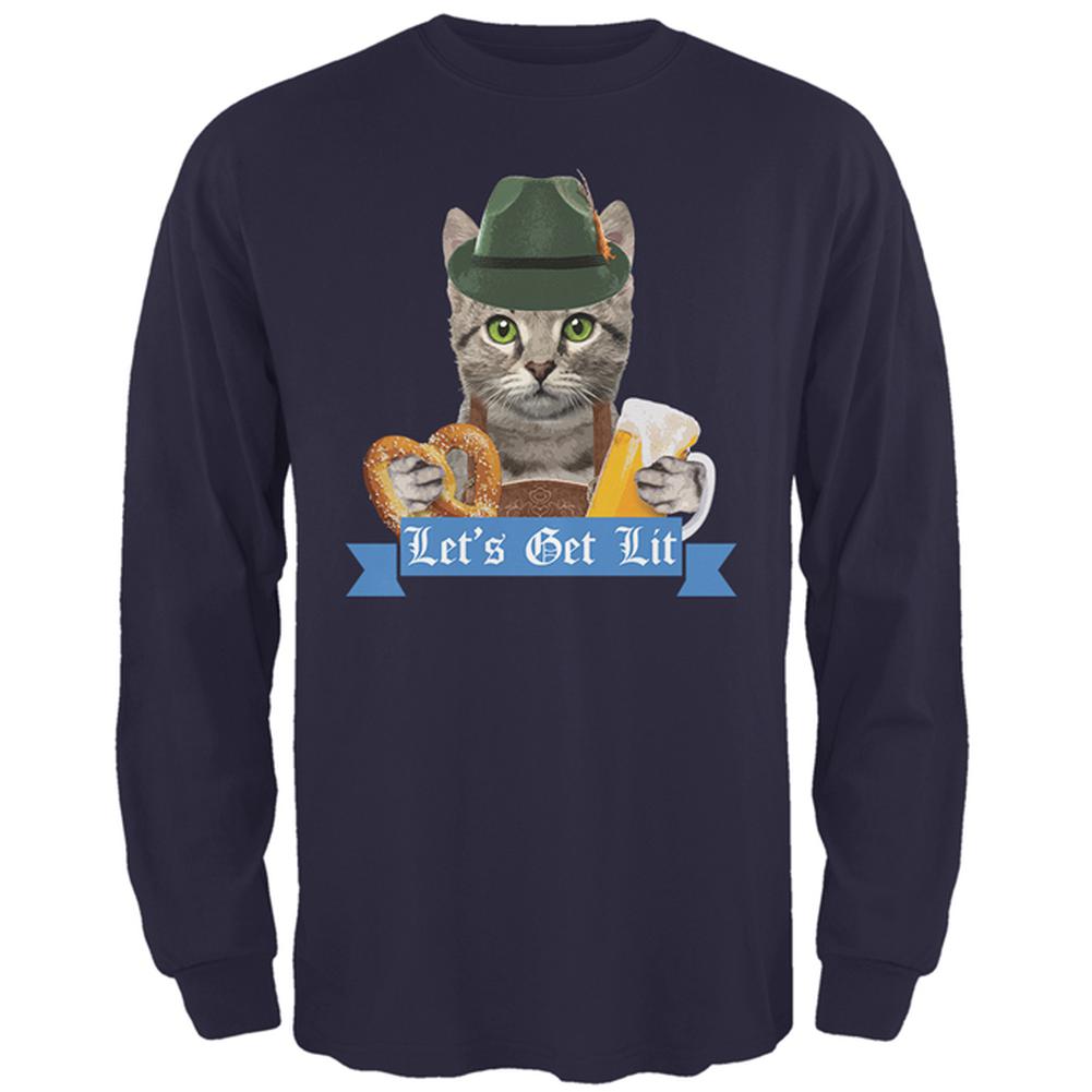 Oktoberfest Funny Cat Let's Get Lit Mens Long Sleeve T Shirt Men's Long Sleeves Old Glory 2XL Navy 