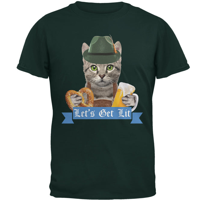 Oktoberfest Funny Cat Let's Get Lit Mens T Shirt Men's T-Shirts Old Glory 2XL Forest Green 