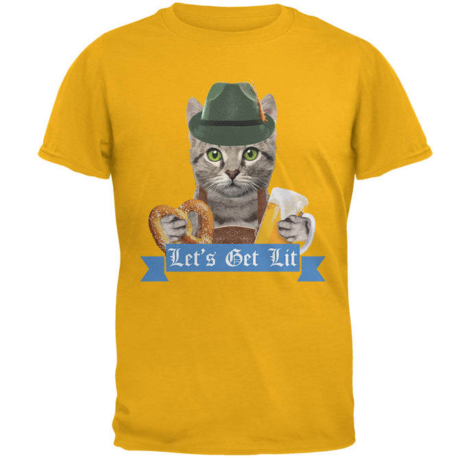 Oktoberfest Funny Cat Let's Get Lit Mens T Shirt Men's T-Shirts Old Glory 2XL Gold 