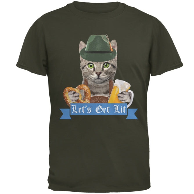 Oktoberfest Funny Cat Let's Get Lit Mens T Shirt Men's T-Shirts Old Glory 2XL Olive 