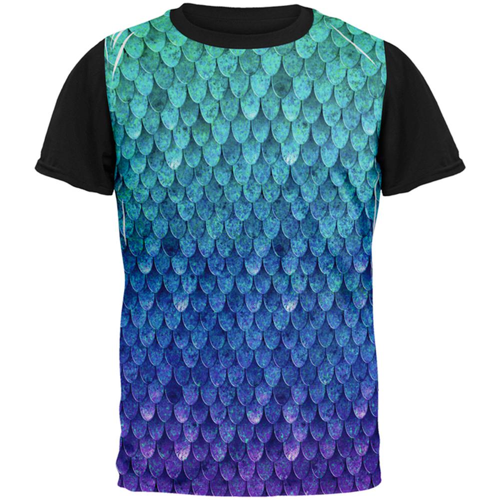 Halloween Mermaid Scales Costume All Over Mens Black Back T Shirt Men's T-Shirts Old Glory LG Multi 