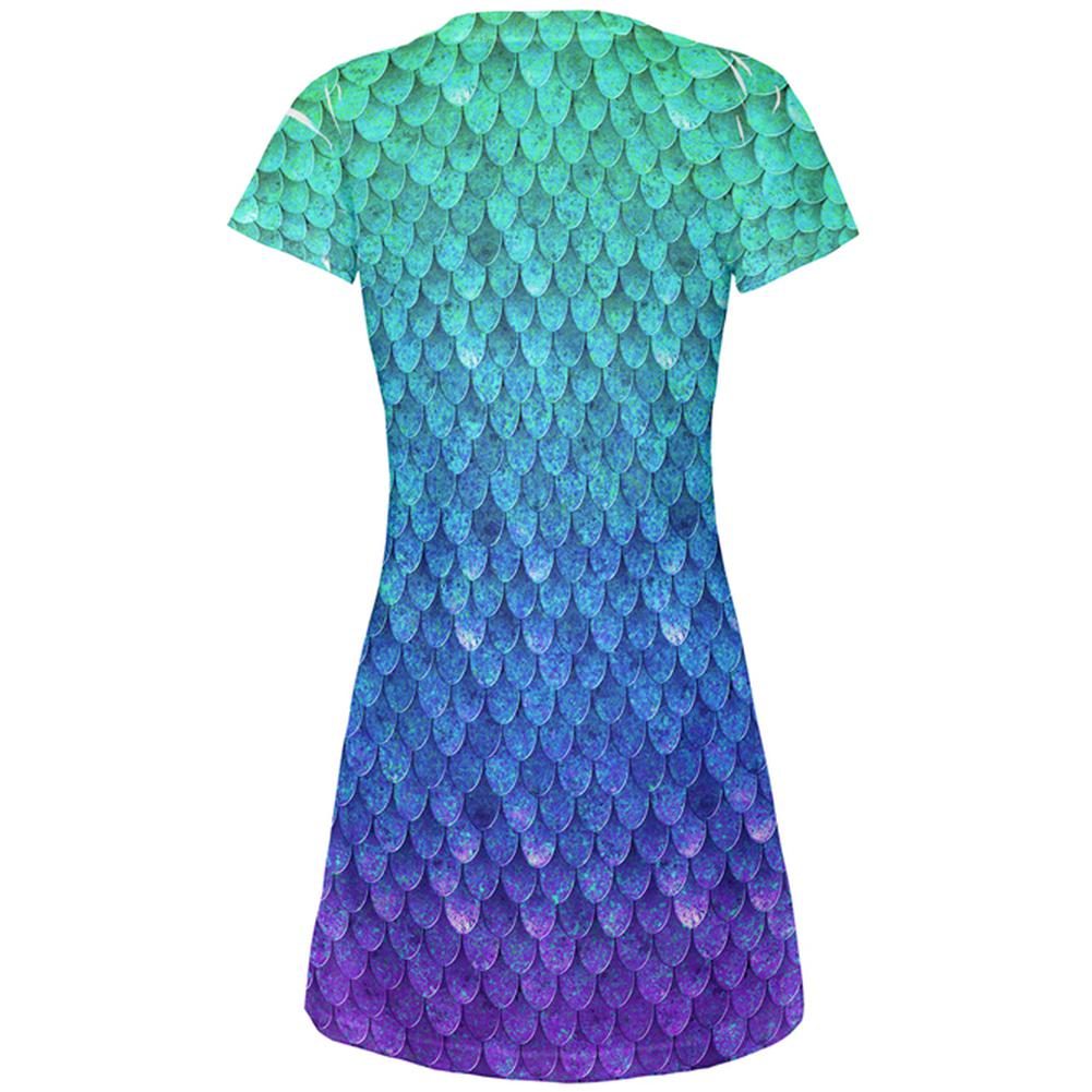 Halloween Mermaid Scales Costume All Over Juniors Beach Cover-Up Dress Juniors Dresses Old Glory   