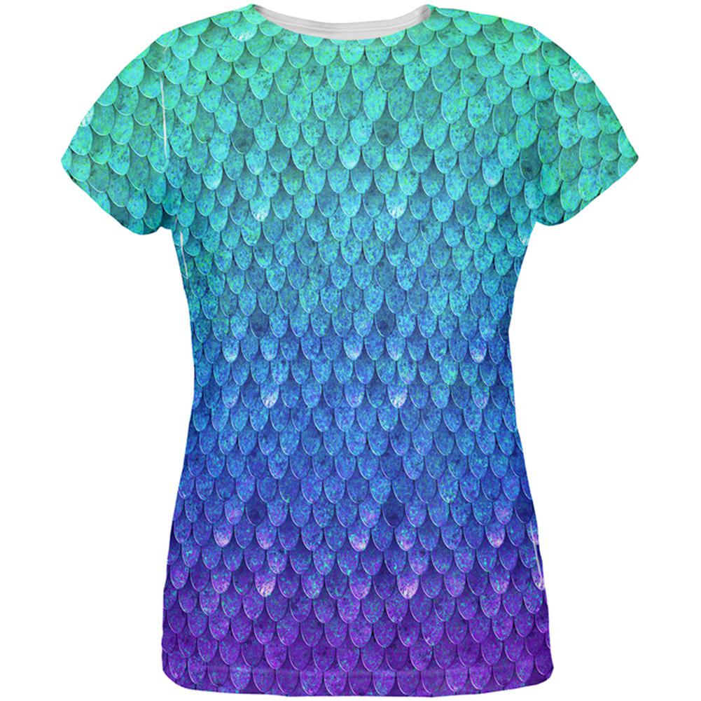 Halloween Mermaid Scales Costume All Over Womens T Shirt Women's T-Shirts Old Glory 2XL Multi 