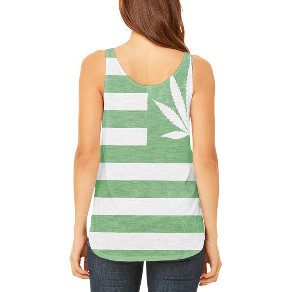 American High Pot Leaf Flag Juniors Flowy Side Slit Tank Top Juniors Tank Tops Old Glory   