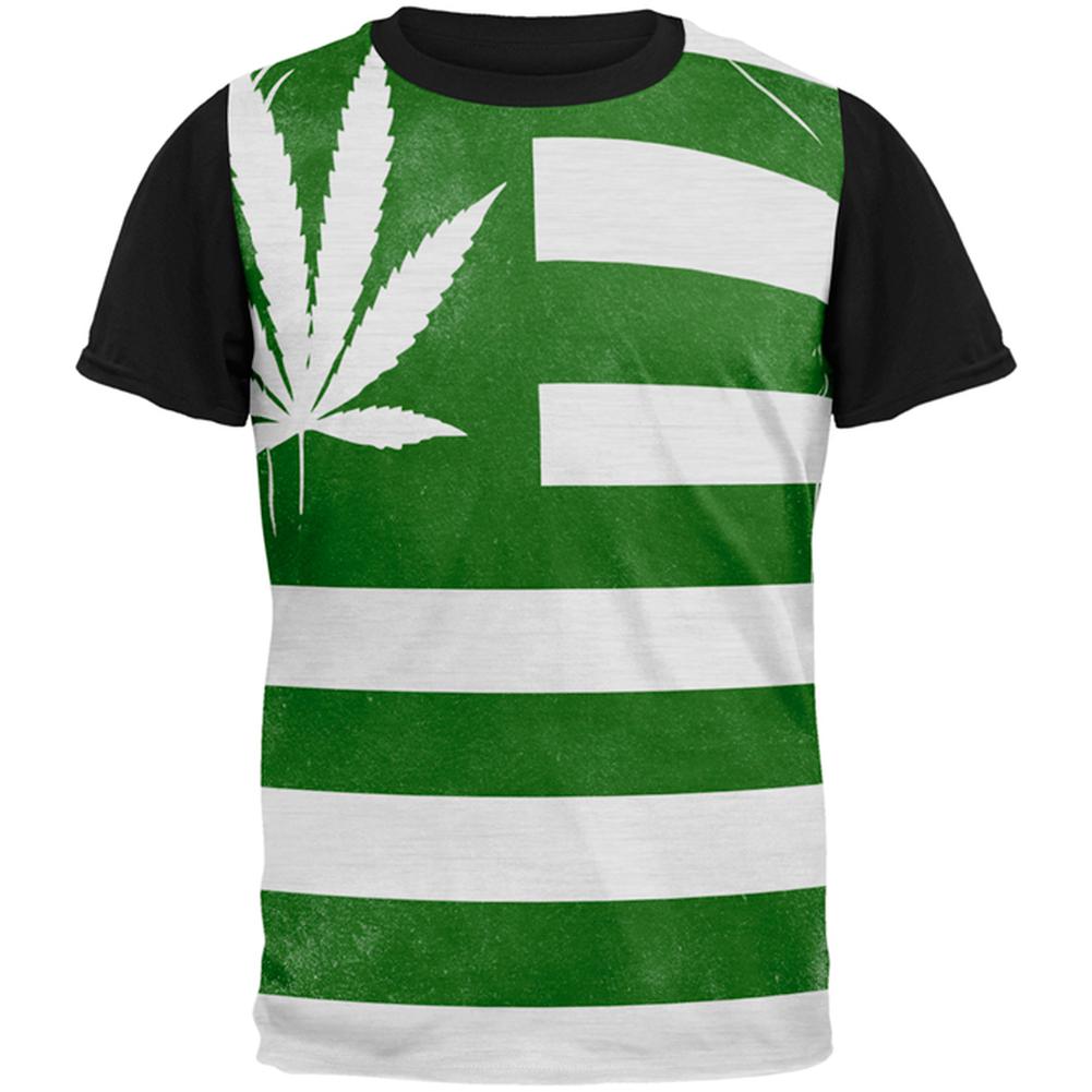 American High Pot Leaf Flag All Over Mens Black Back T Shirt Men's T-Shirts Old Glory MD Multi 