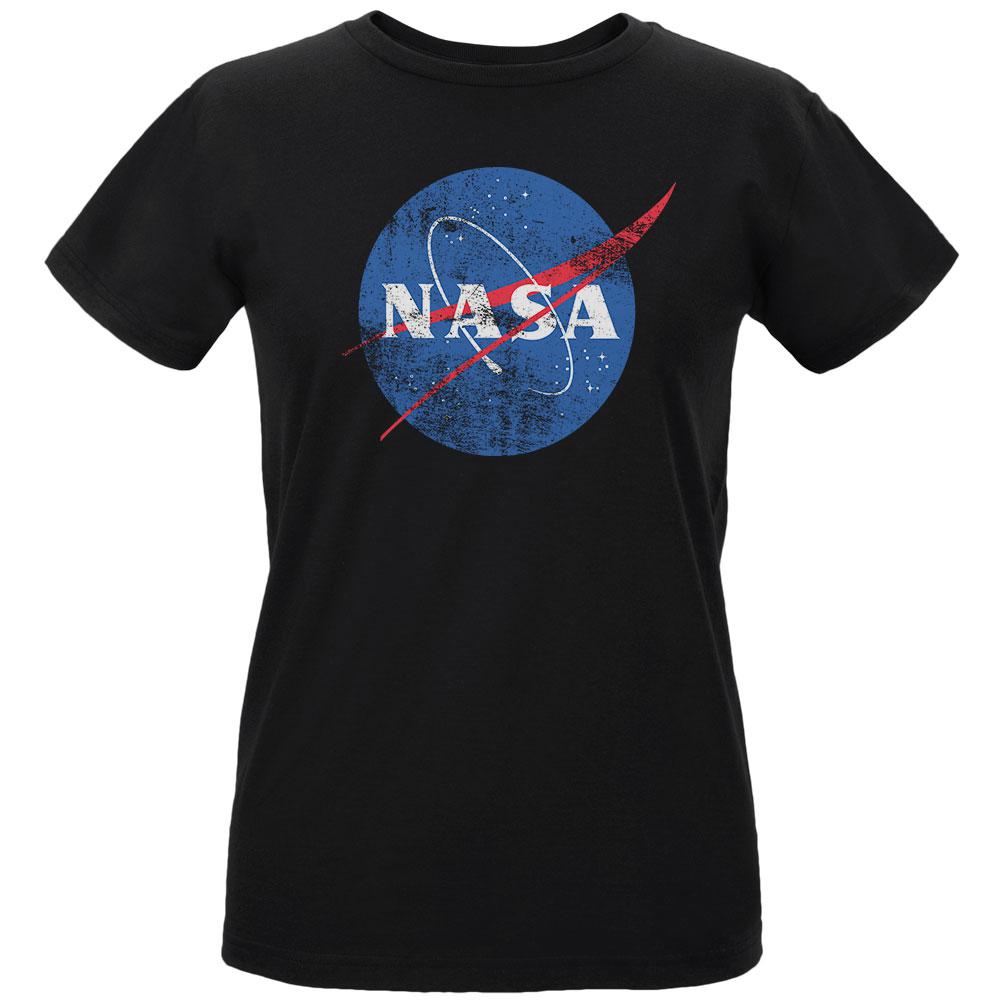 NASA Distressed Logo Womens Organic T Shirt Women's T-Shirts NASA LG Black 