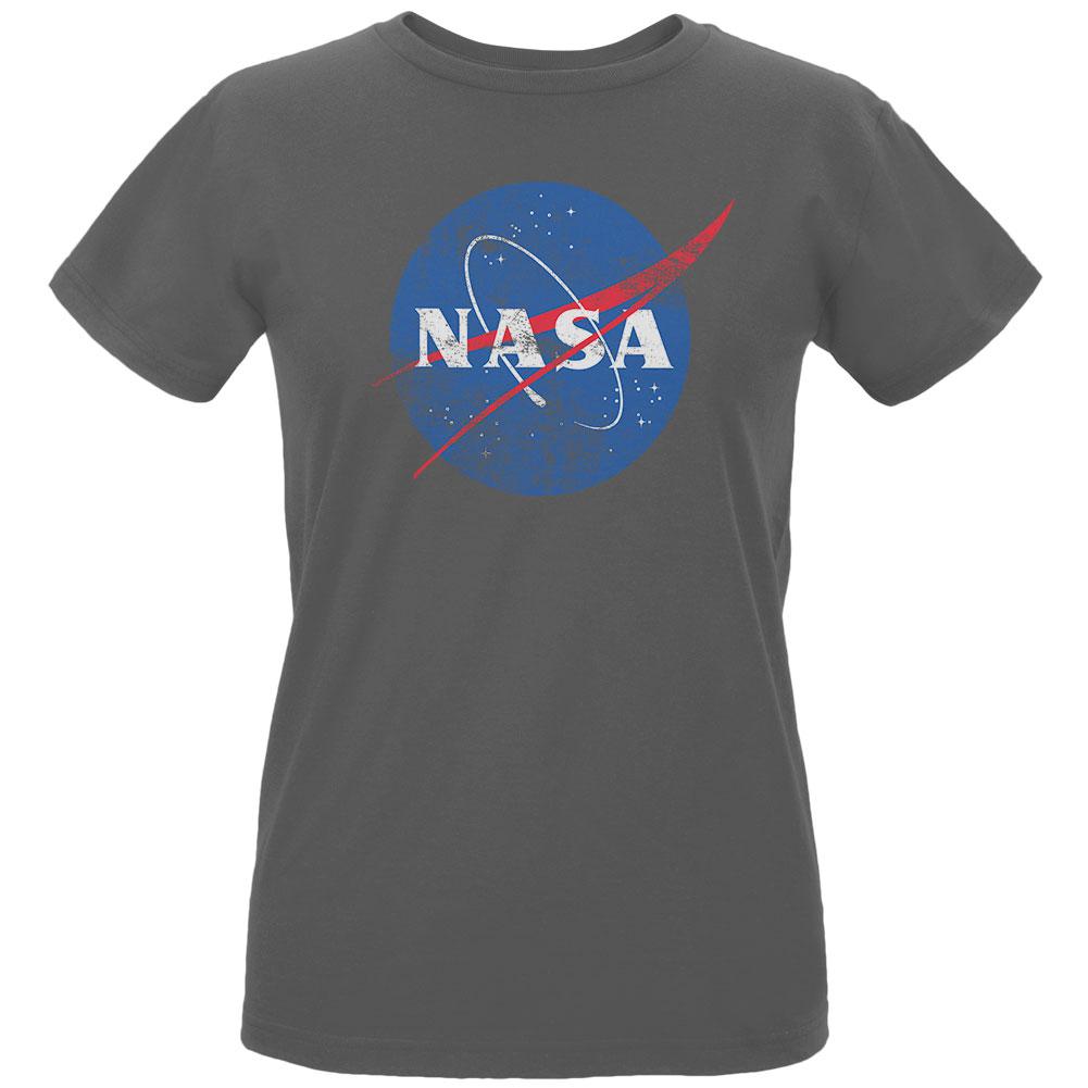 NASA Distressed Logo Womens Organic T Shirt Women's T-Shirts NASA LG Charcoal 