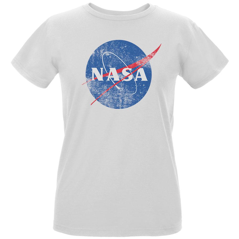 NASA Distressed Logo Womens Organic T Shirt Women's T-Shirts NASA LG White 