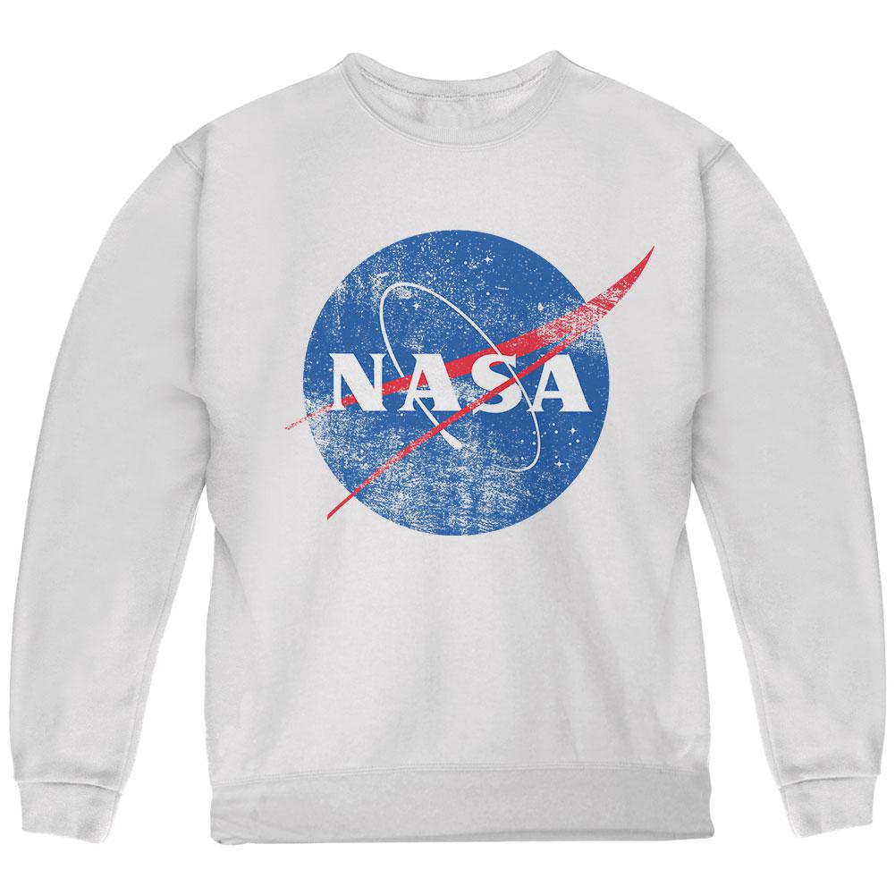 NASA Distressed Logo Youth Sweatshirt Youth Sweatshirts NASA LG White 