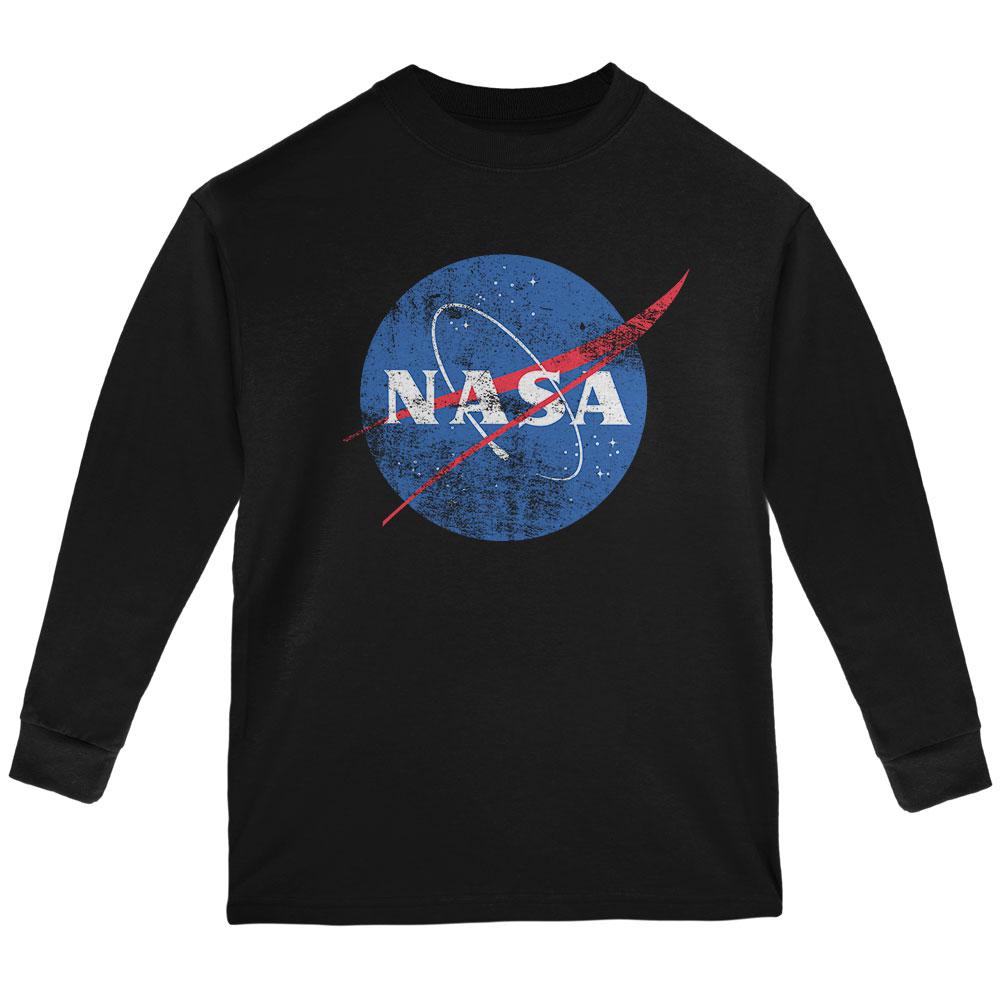 NASA Distressed Logo Youth Long Sleeve T Shirt Youth Long Sleeves NASA LG Black 