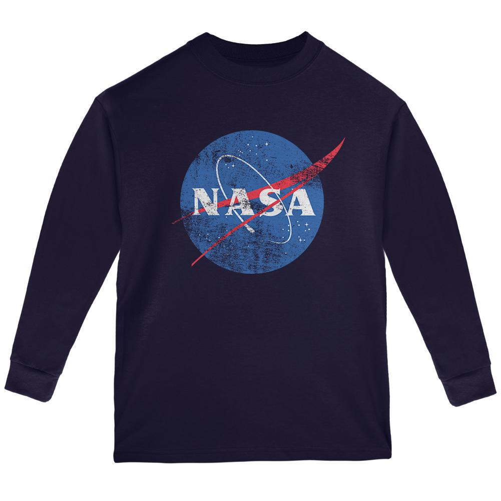 NASA Distressed Logo Youth Long Sleeve T Shirt Youth Long Sleeves NASA LG Navy 