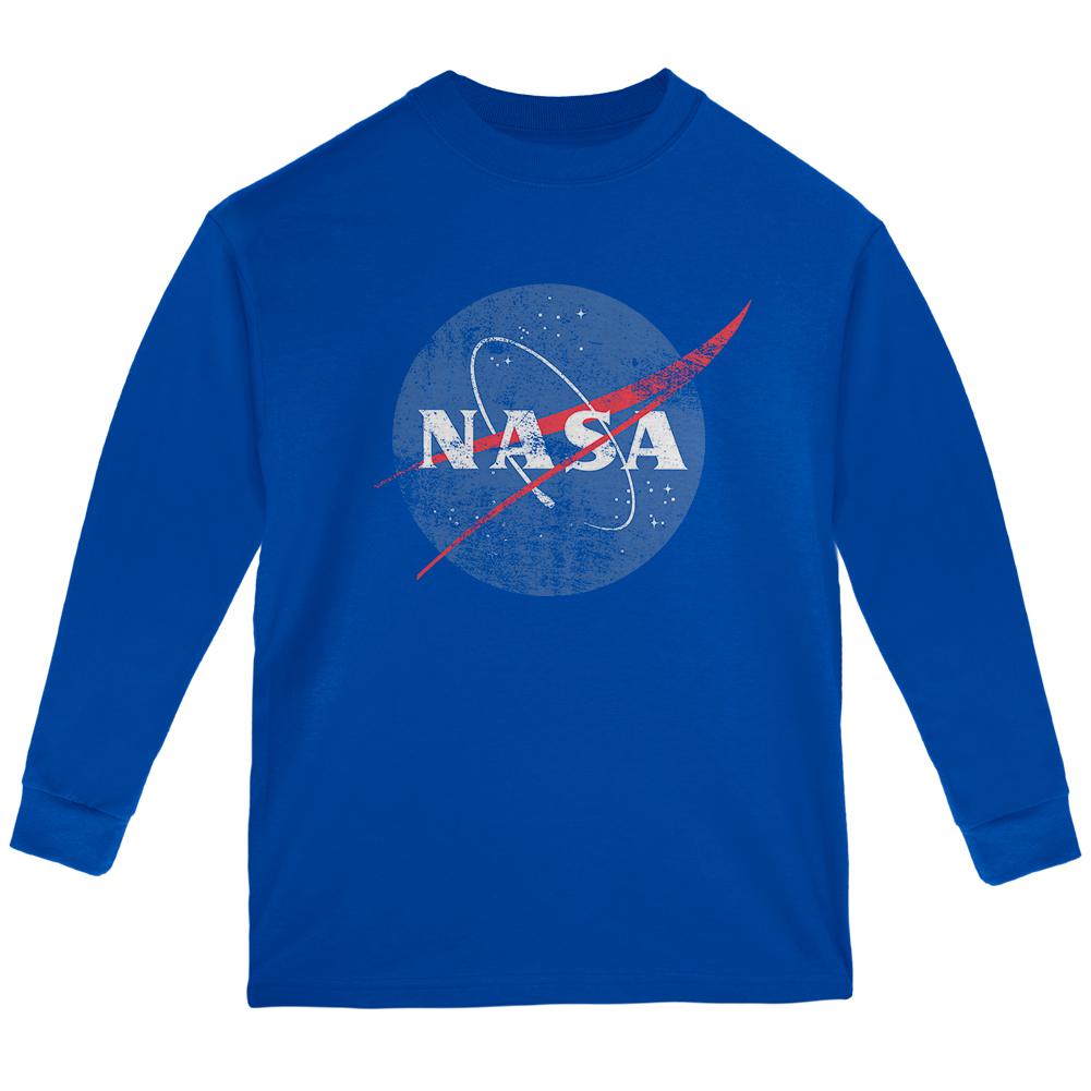 NASA Distressed Logo Youth Long Sleeve T Shirt Youth Long Sleeves NASA LG Blue 