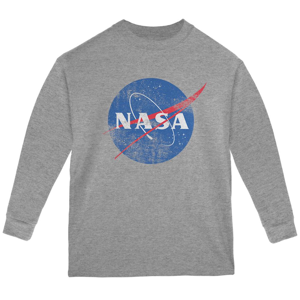 NASA Distressed Logo Youth Long Sleeve T Shirt Youth Long Sleeves NASA LG Grey 