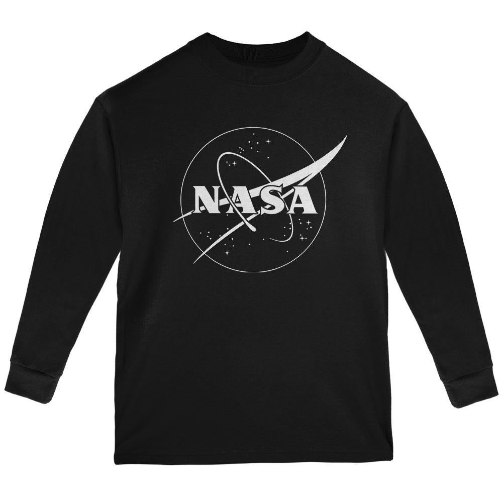 NASA Outline Logo Youth Long Sleeve T Shirt Youth Long Sleeves NASA LG Black 