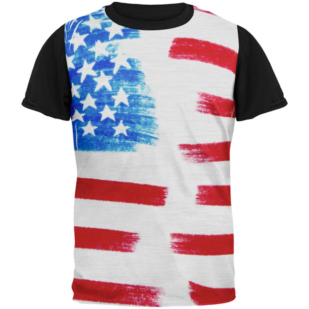 4th of July Color Me American All Over Mens Black Back T Shirt Men's T-Shirts Old Glory LG Multi 